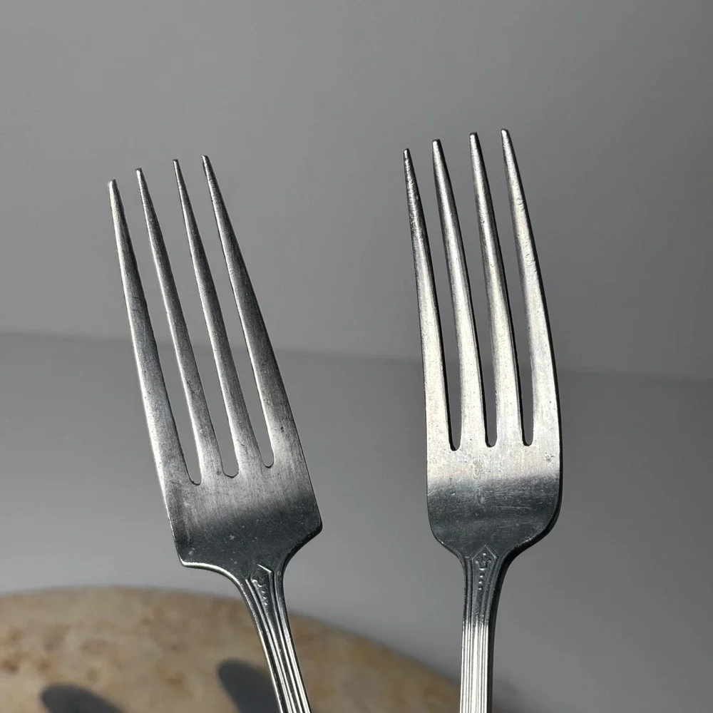 Utica Cutlery Co Stainless Flatware 5pc Set Silver Art Deco Lyre Japan‎